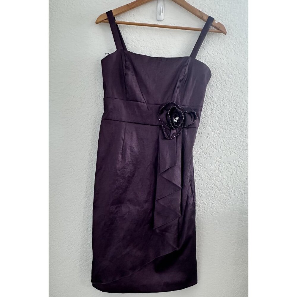 R&M Richards Sheath Dress Womens 8 Purple Beaded Flower Party Whimsygoth 90s Y2K